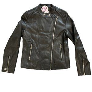 NWT Azz Trading Black Faux Leather Jacket Women M Motorcycle Racing Style